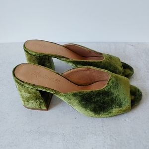 Madewell Beatriz Mules Open Toe Green Velvet Heels